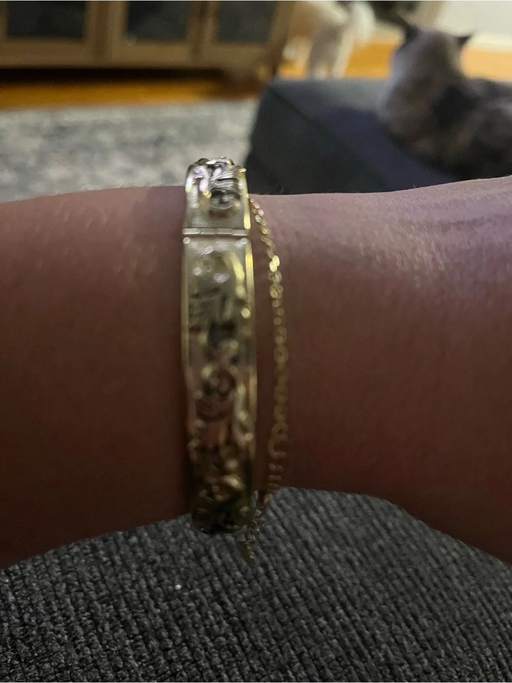 Vintage 1960’ whiting Davis  Gold Floral Engraved Women's Bangle Bracelet